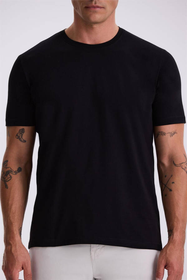 Black 100% Cotton Slim Fit Crew Neck Basic T-Shirt - 3