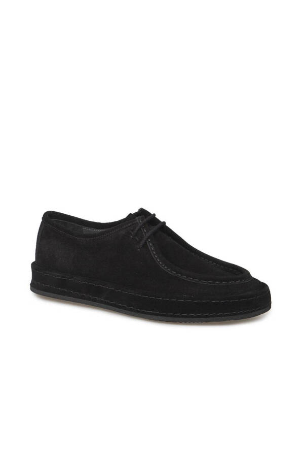 Black 100% leather lace-up casual suede shoes - 2