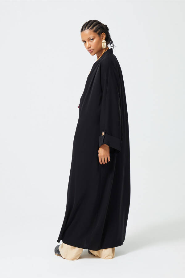 Black Abaya with Epaulet Button Detail - 3