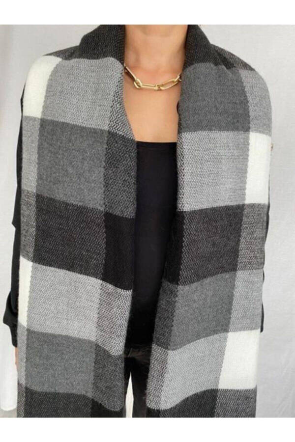 Black and White Checkered Soft Textured Scarf - 1