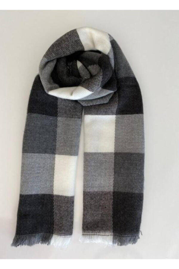 Black and White Checkered Soft Textured Scarf - 2