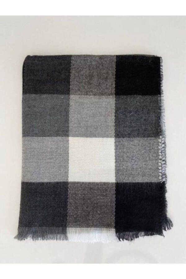 Black and White Checkered Soft Textured Scarf - 4