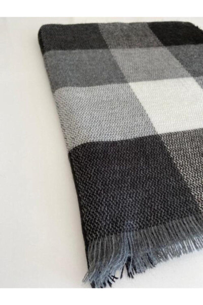 Black and White Checkered Soft Textured Scarf - 6