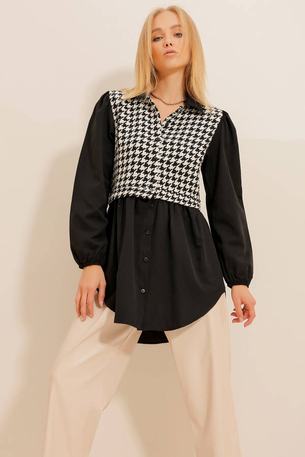 Black and White Goosefoot Pattern Shirt - 1