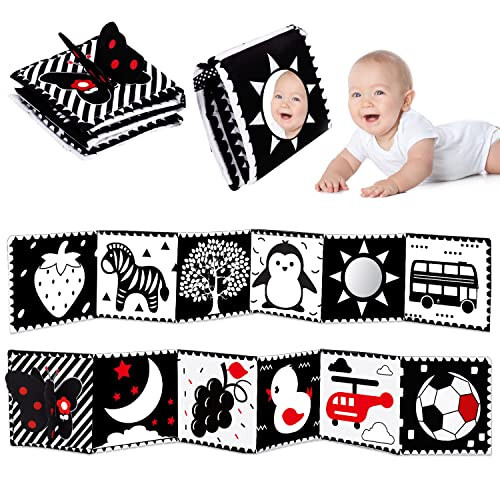 Black and White High Contrast Baby Toys 0-6 6-12 Months Soft Book for Newborn Brain Development Tummy Time Toys Infant Sensory Crinkle Toys 0-3 3-6 Month Montessori Learning Activities for Babies - 1