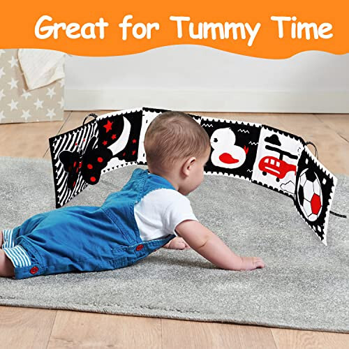 Black and White High Contrast Baby Toys 0-6 6-12 Months Soft Book for Newborn Brain Development Tummy Time Toys Infant Sensory Crinkle Toys 0-3 3-6 Month Montessori Learning Activities for Babies - 2