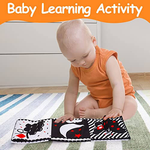 Black and White High Contrast Baby Toys 0-6 6-12 Months Soft Book for Newborn Brain Development Tummy Time Toys Infant Sensory Crinkle Toys 0-3 3-6 Month Montessori Learning Activities for Babies - 3