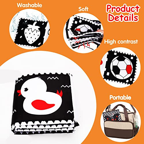 Black and White High Contrast Baby Toys 0-6 6-12 Months Soft Book for Newborn Brain Development Tummy Time Toys Infant Sensory Crinkle Toys 0-3 3-6 Month Montessori Learning Activities for Babies - 5