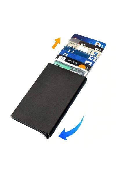 Black Automatic Mechanism Metal Credit Card Holder Business Card Case - 1