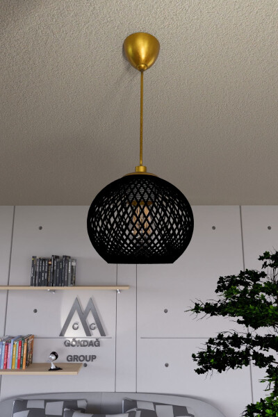 Black Ball Pendant Chandelier with Gold Cable - 2