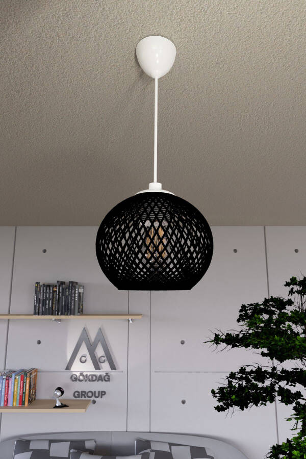 Black Ball Pendant Chandelier with White Cable - 5