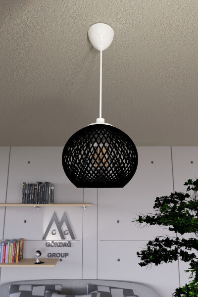 Black Ball Pendant Chandelier with White Cable - 4