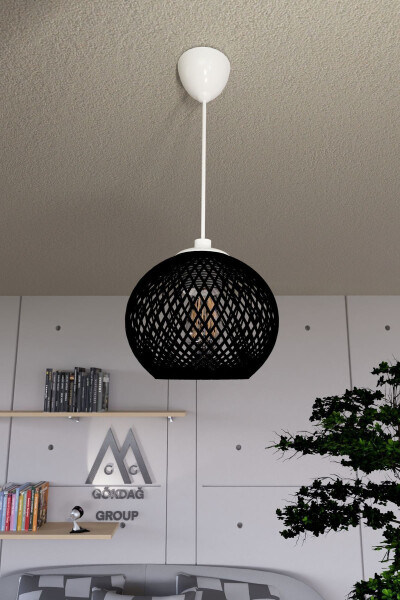 Black Ball Pendant Chandelier with White Cable - 1