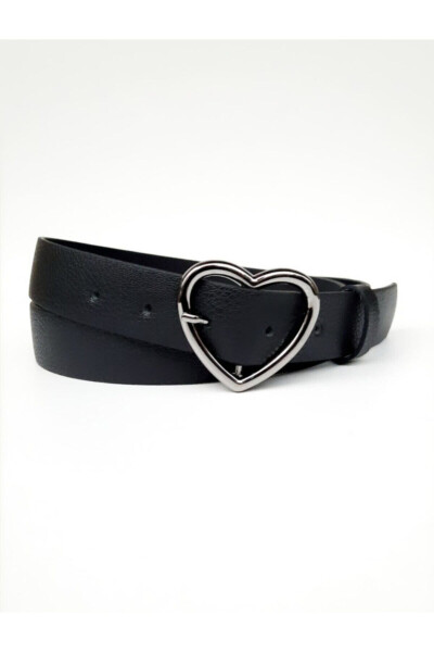 Black Belt with Heart Buckle for Women - 2