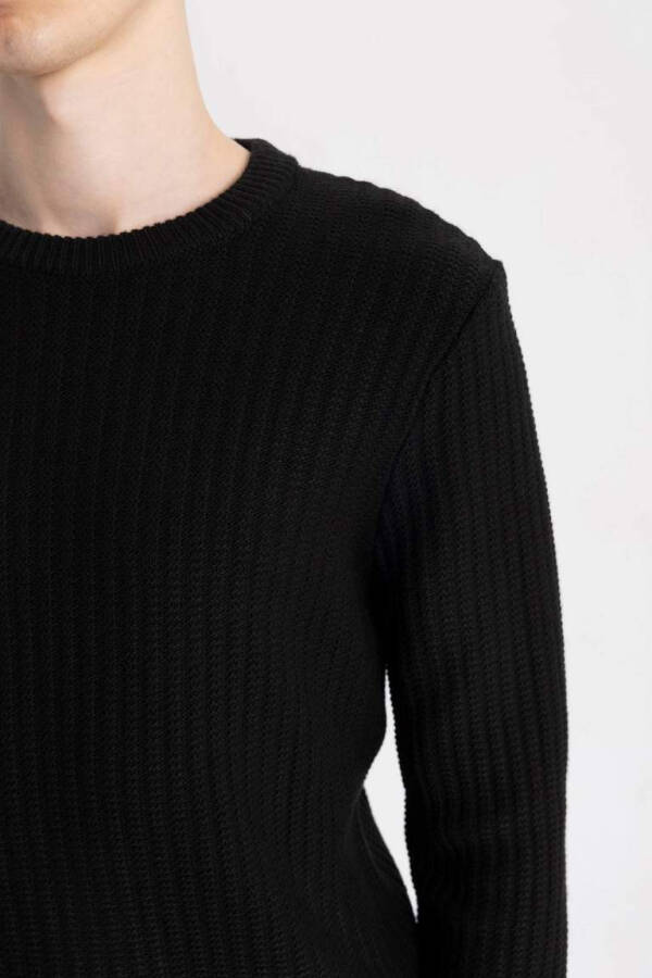 Black bisiklet collar, standard fit, jacquard men's sweater. - 5