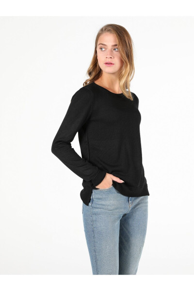 Black bisiklet neck women's sweater, regular fit. - 1