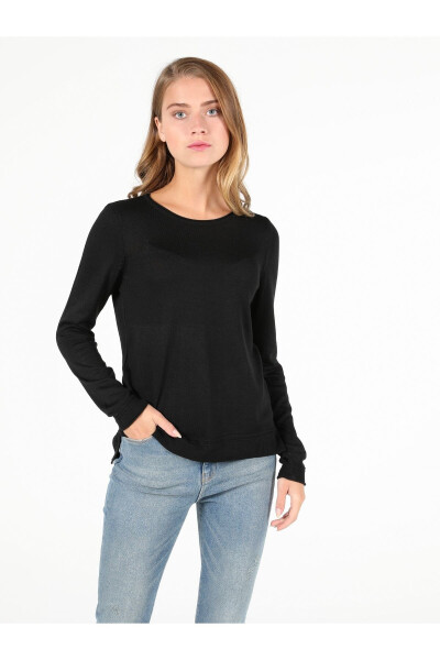 Black bisiklet neck women's sweater, regular fit. - 3