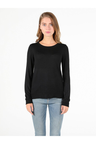 Black bisiklet neck women's sweater, regular fit. - 4