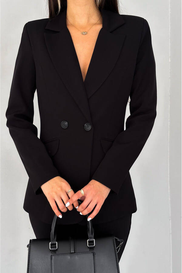 Black Blazer Jacket and Carrot Trousers Suit - 4