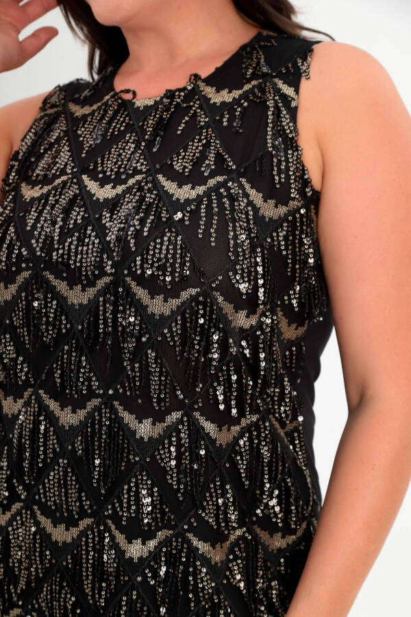 Black blouse with wide straps and sequin embellishment. - 4