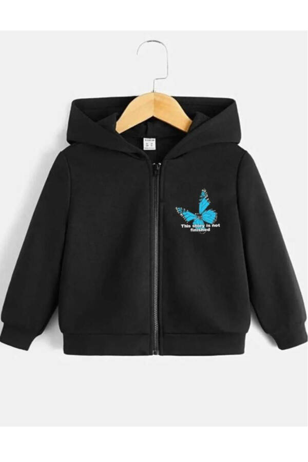 Black Blue Butterfly Front-Back Printed Girl/Boy Kids Sweatshirt - 1