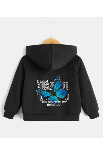 Black Blue Butterfly Front-Back Printed Girl/Boy Kids Sweatshirt - 2