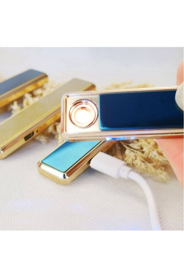 Black-blue-gold Flameless Rechargeable Usb Slider Lighter - 8