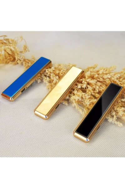 Black-blue-gold Flameless Rechargeable Usb Slider Lighter - 9