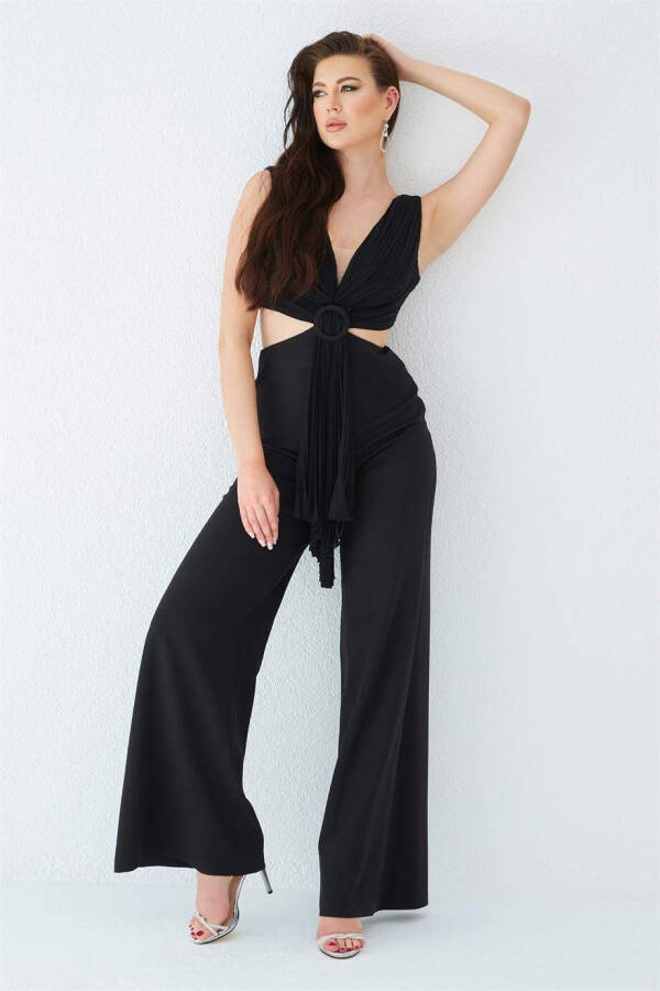 Black Bodysuit Jumpsuit with Buckle Detail - 1