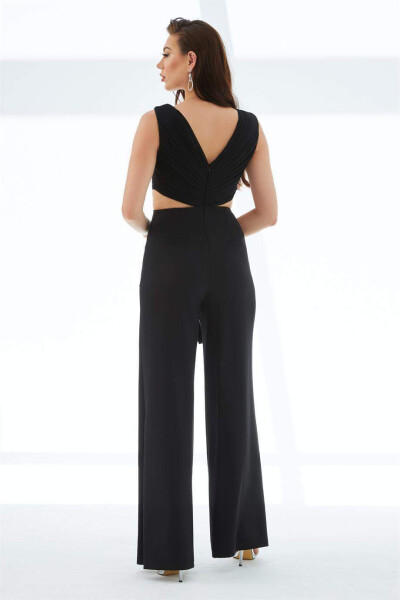 Black Bodysuit Jumpsuit with Buckle Detail - 4