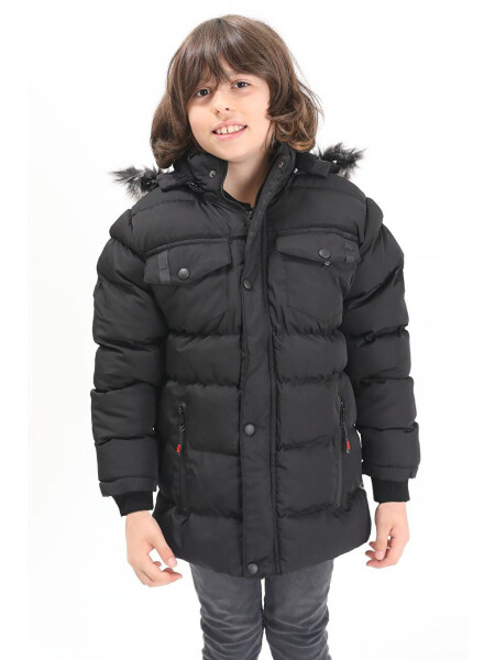 Black Boys' Puffer Jacket with Pocket Cover 15484 - 3