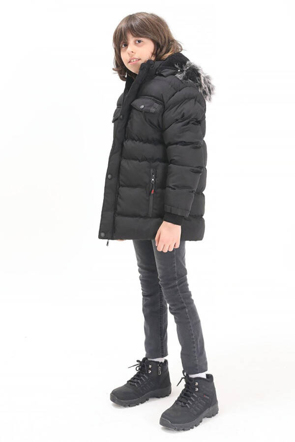 Black Boys' Puffer Jacket with Pocket Cover 15484 - 11