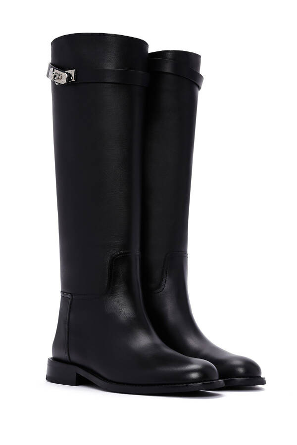 Black buckle detail leather boots - 6