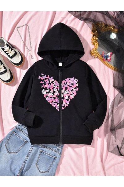 Black Butterfly Print Girls Cardigan - 1