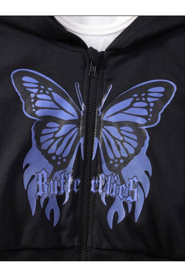 Black Butterfly Printed Kids Hoodie - 3