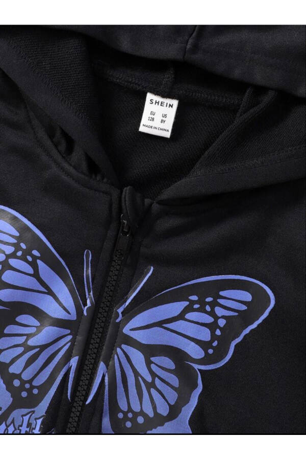 Black Butterfly Printed Kids Hoodie - 4