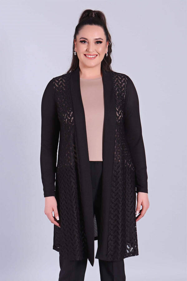 Black Cardigan with Lace Front - 2