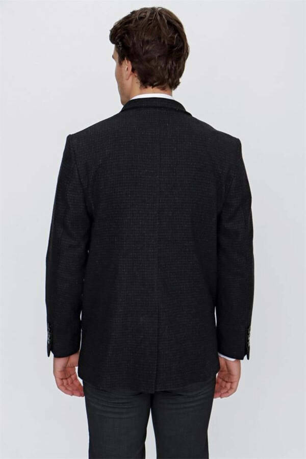 Black Cashmere Notch Lapel Herringbone Pattern Wool Lined Comfort Fit Relaxed Fit Classic Coat - 7