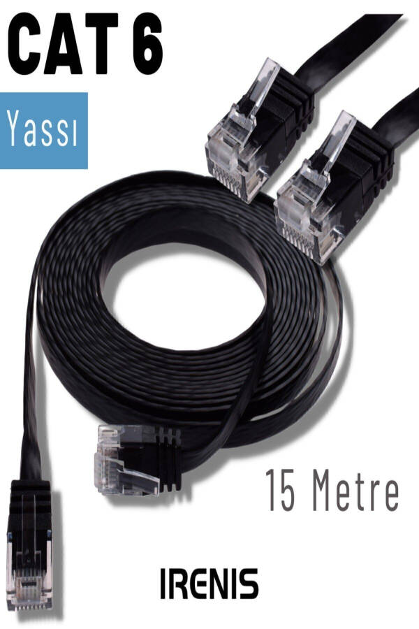 Black Cat6 Flat Ethernet (network) Cable 15 Meters - 1