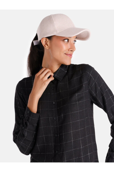 Black checkered long-sleeve slim fit women's shirt - 4