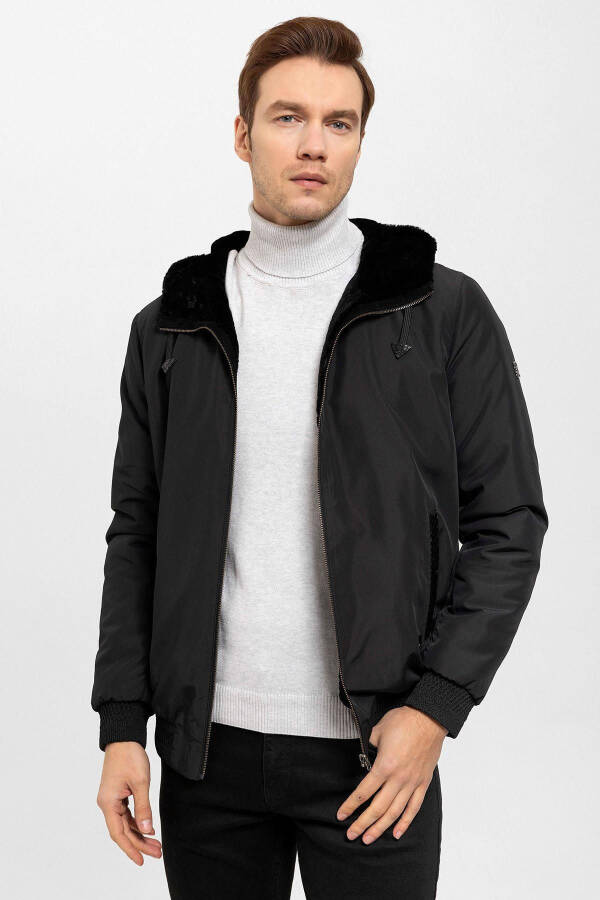 Black Chris Double-Sided Hooded Wool Men's Jacket - 1