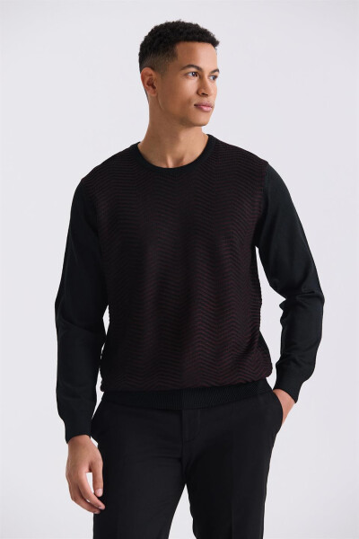 Black Classic Fit Crew Neck Patterned Men's Knitwear - 1