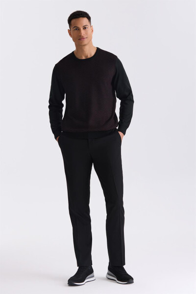 Black Classic Fit Crew Neck Patterned Men's Knitwear - 2