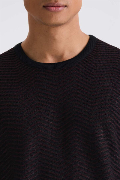 Black Classic Fit Crew Neck Patterned Men's Knitwear - 3