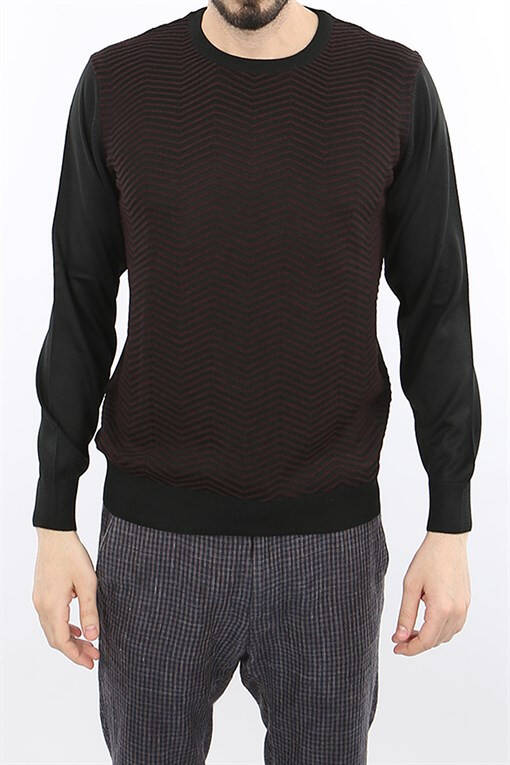 Black Classic Fit Crew Neck Patterned Men's Knitwear - 8