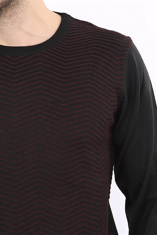 Black Classic Fit Crew Neck Patterned Men's Knitwear - 9