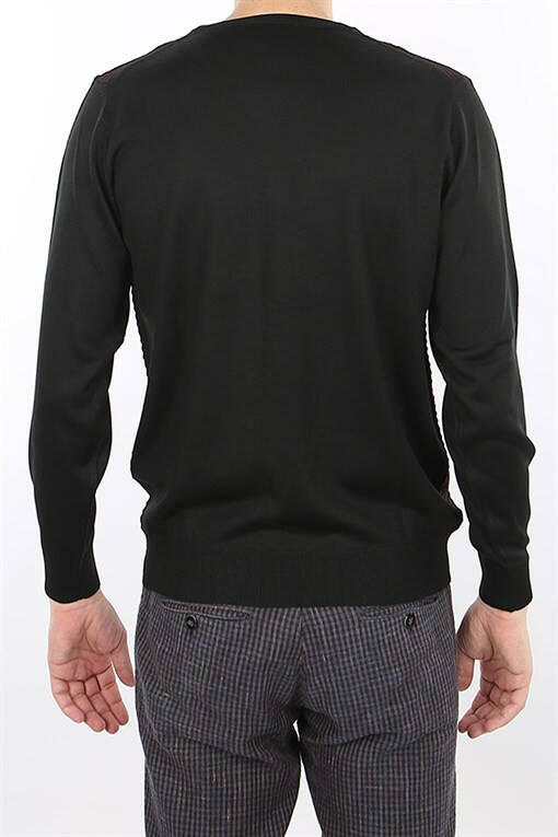 Black Classic Fit Crew Neck Patterned Men's Knitwear - 10