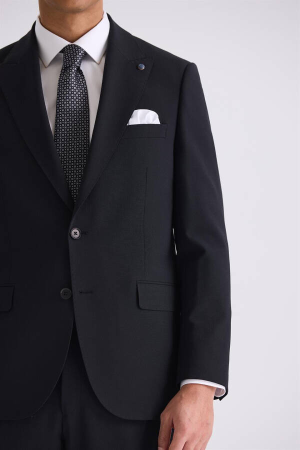 Black Classic Fit Peak Lapel Wool Suit - 3