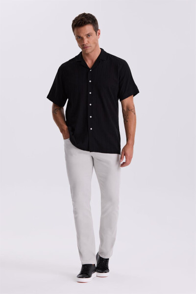 Black Classic Fit Spread Collar Relaxed Short Sleeve Shirt - 6