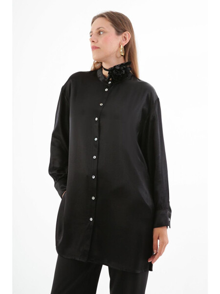 Black Clergy Collar Side Slit Shirt Tunic - 10